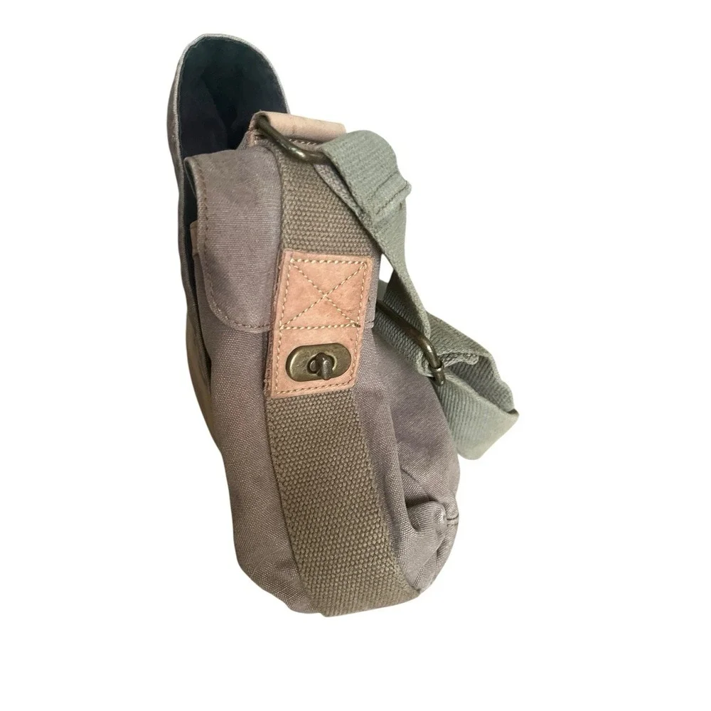 Fossil Military Olive Canvas Leather Messenger Utility‎ Laptop Bag Turnlock